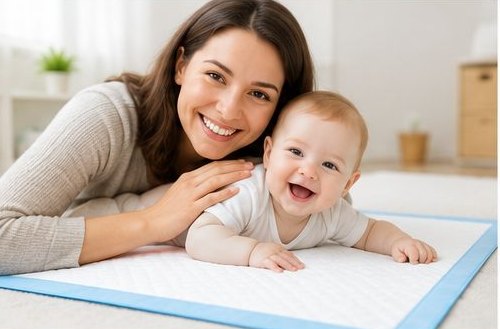 Mother and baby smiling together - Clad Medical hygiene products trusted by families